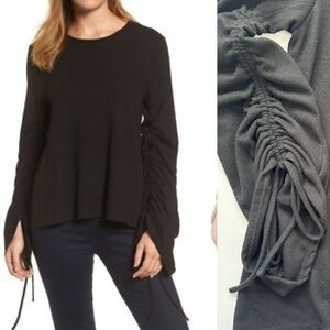 Vince Camuto Brushed Jersey Ruched Long Sleeve Top Black Shirt Blouse Sz L